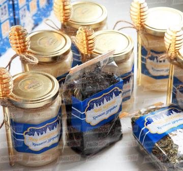 Корпоративные подарки на заказ  с мёдом и чаем